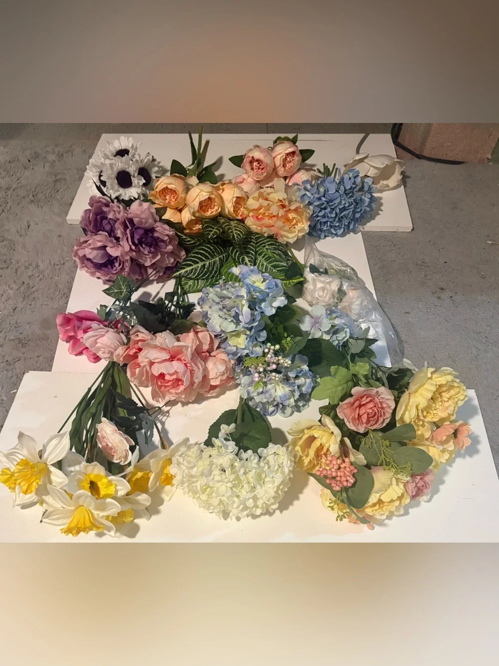 Huge bundle of mixed faux flowers, real touch, silk flowers for crafts, home dec
